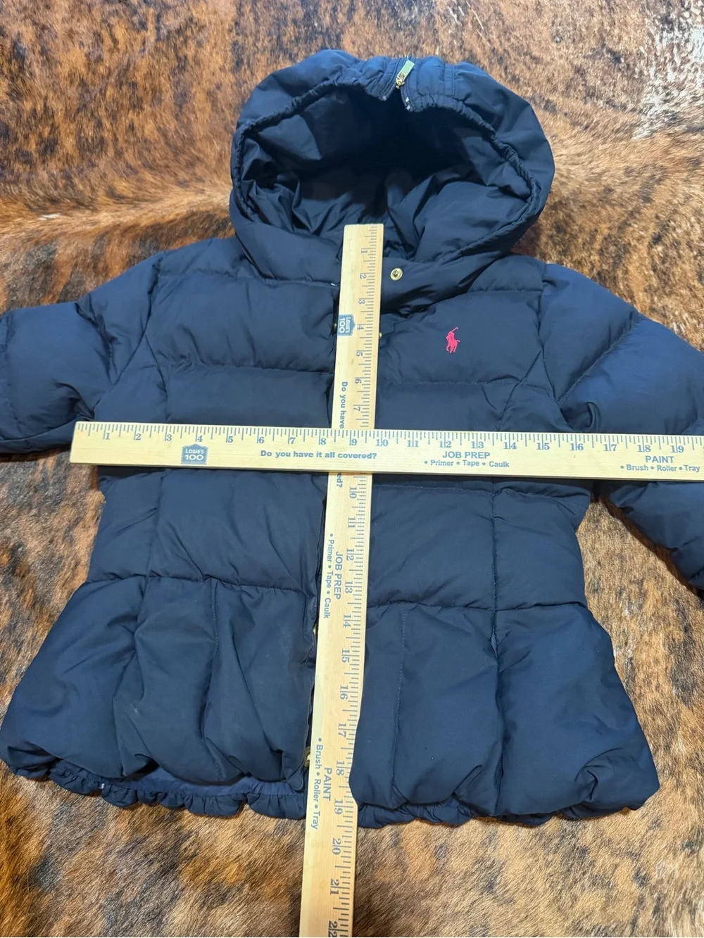 Ralph Lauren Puffer Jacket Girls Sz M 8-10 Navy Down Snap Hooded Pink Pony